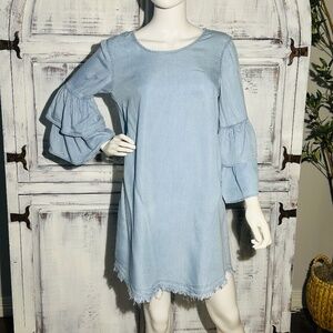 Signature Studio Lyocell Boho Ruffle Sleeve Raw Hem Womens M Dress